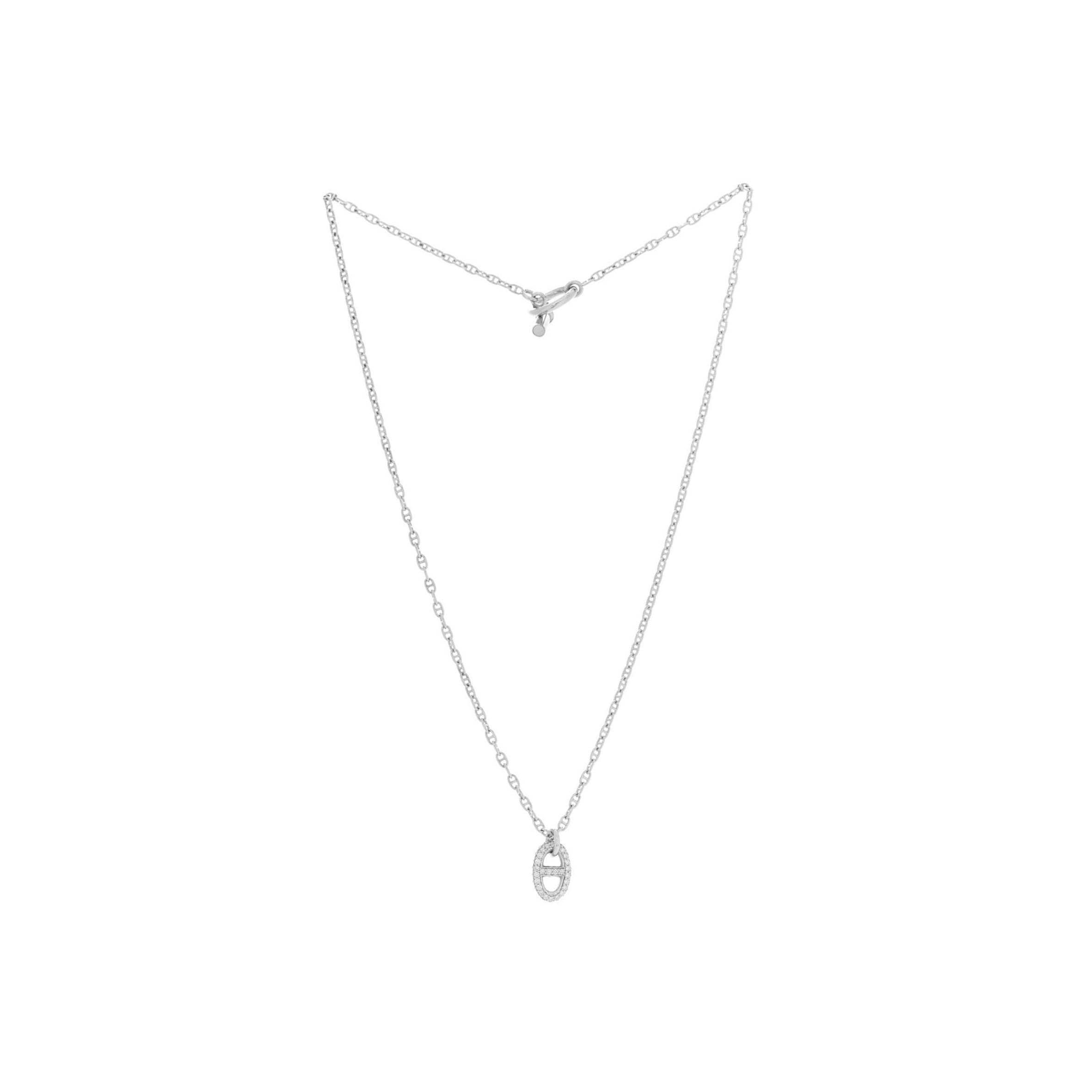 HERMÈS 18K WHITE GOLD DIAMOND NEW FARANDOLE PENDANT NECKLACE 